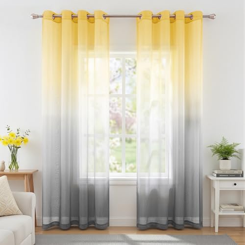 Bright Yellow and Gray Sheer Curtains 84 Inches Long for... - Maison & Cuisine Amazon Royaume-Uni à 15.71€