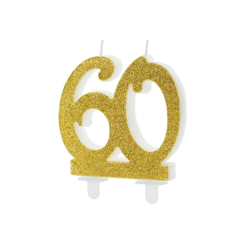 Geburtstagskerze Glitter Gold - 10 cm | Ziffer ''60'' - Maison & Cuisine Amazon Allemagne à 2.32€
