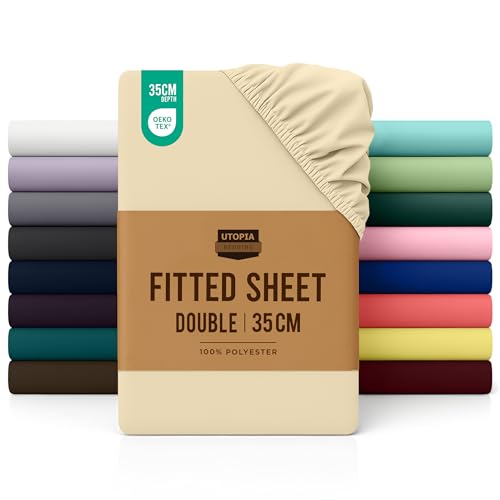 Utopia Bedding Fitted Sheet Double, Beige - Deep Pocket 14... - Maison & Cuisine Amazon Royaume-Uni à 6.15€