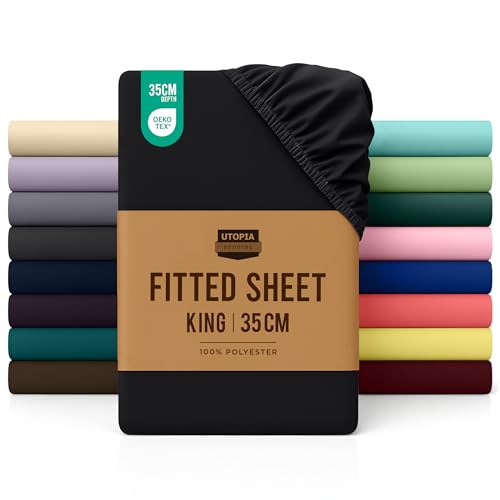 Utopia Bedding Fitted Sheet King, Black - Deep Pocket 14... - Maison & Cuisine Amazon Royaume-Uni à 6.03€