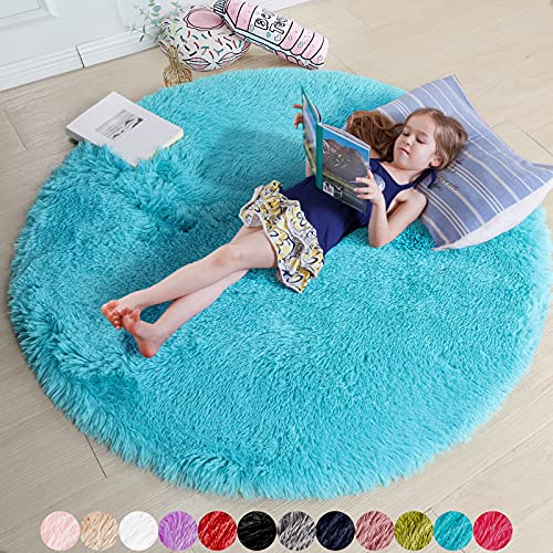Blue Soft Round Rugs for Kids' Bedrooms, Washable Fluffy... - Jouets & Jeux Amazon Royaume-Uni à 8.36€