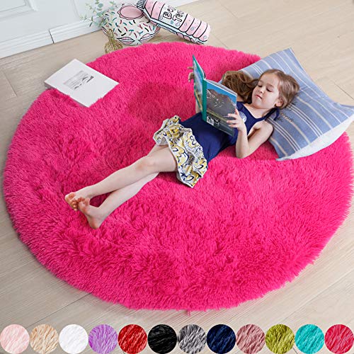Hot Pink Round Rug 4Ft for Girls Bedroom, Fluffy Circle... - Nouvelle promo Amazon à 9.64€