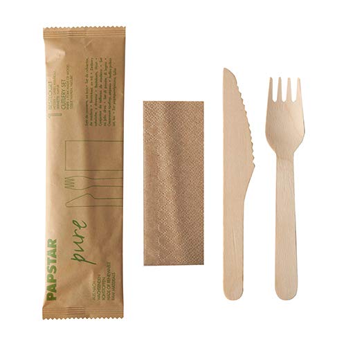 PAPSTAR 50 Bestecksets, Holz "pure" : Messer, Gabel... - Maison & Cuisine en promo à 7.14€