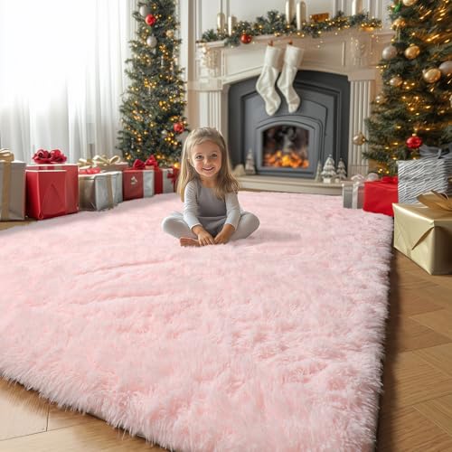 Pink Fluffy Shag Carpet for Girls' Bedroom & Living Room... - Maison & Cuisine en promo à 18.01€