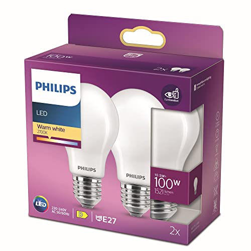 Philips LED Classic A60 Frosted Light Bulb 2 Pack [E27... - Maison & Cuisine Amazon Royaume-Uni à 8.49€
