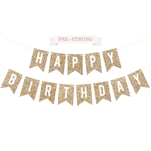 Vorbespanntes Happy Birthday Banner - NO DIY - Gold Glitter... - Loisirs Créatifs en promo à 14.21€