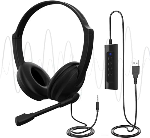 USB Headset with Microphone for PC Laptop, Adjustable Noise... - High-Tech & Électronique en promo à 9.99€