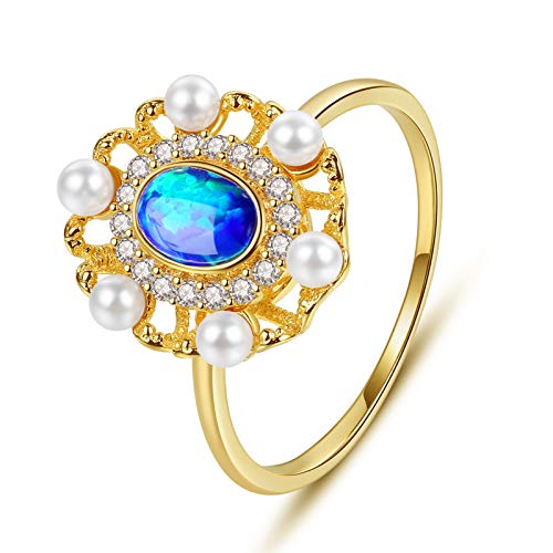 VIKI LYNN Anillo de ópalo azul con perlas de concha chapado... - Amazon Espagne à 12.39€