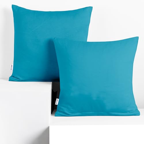 DecoKing 2 Pillowcases 40 x 40 cm Cotton Zip Cyan Amber - Maison & Cuisine en promo à 8.31€