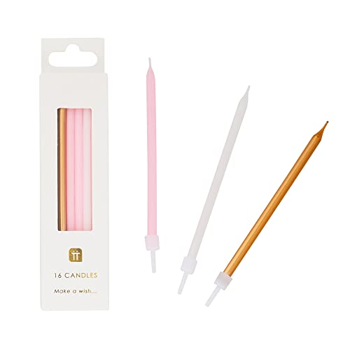 Confezione da 16 candeline rosa, oro e bianche - Amazon Italie à 5.75€