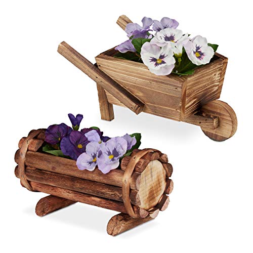 Relaxdays Wooden Planters, Set of 2, Wheelbarrow & Barrel... - Jardin & Extérieur Amazon Royaume-Uni à 30.17€