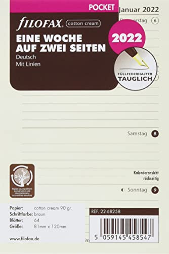 Filofax Pocket 1 Woche auf 2 Seiten cotton cream... - Beauté & Parfums Amazon Allemagne à 5.69€