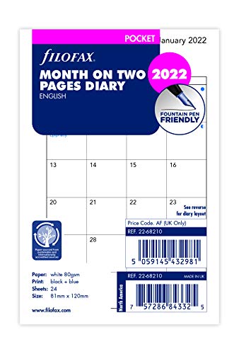 Filofax Agenda 2022 de poche mois sur deux pages - Fournitures Bureau en promo à 13.56€