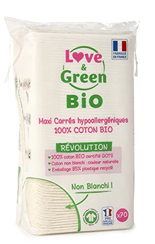 Love & Green - Cotons Maxi Carrés Hypoallergéniques x70... - Beauté & Parfums Amazon France à 2.13€