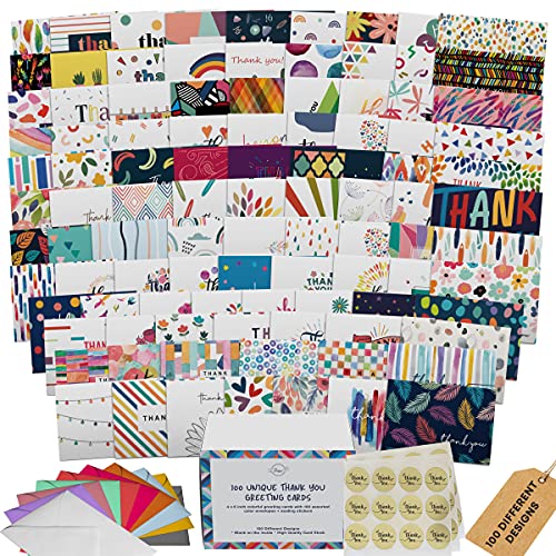 Dessie 100 Unique Thank You Cards Bulk - Blank Note Cards... - Maison & Cuisine Amazon France à 33.15€