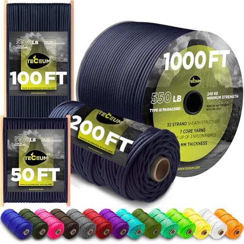 TECEUM Paracord Tipo III 550 Azul Marino – 60 m – 4mm –... - Sports & Fitness en promo à 29.80€