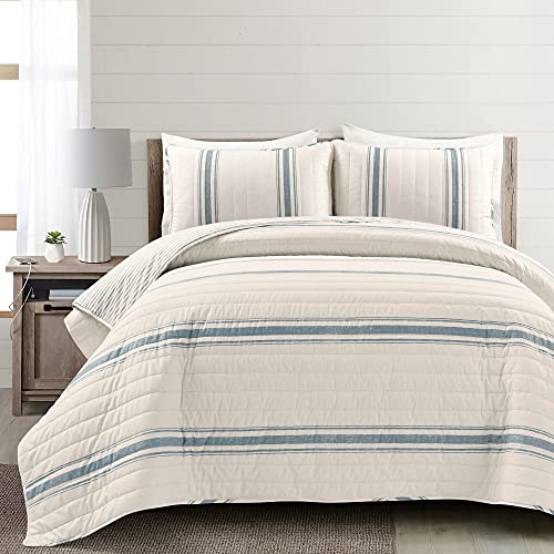 Lush Decor Farmhouse Stripe, Cotton, Blue, King - Amazon Royaume-Uni à 43.90€