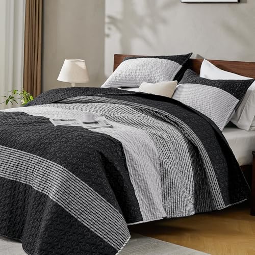 Andency Queen Quilt Bedding Set Black and White and Grey, 3... - Maison & Cuisine Amazon Royaume-Uni à 12.16€