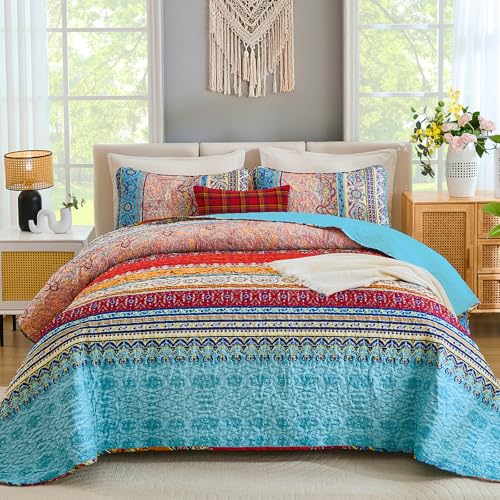 Bohemian Quilt Set Twin, Boho Striped Printed Bedding Quilt... - Maison & Cuisine Amazon Royaume-Uni à 24.48€
