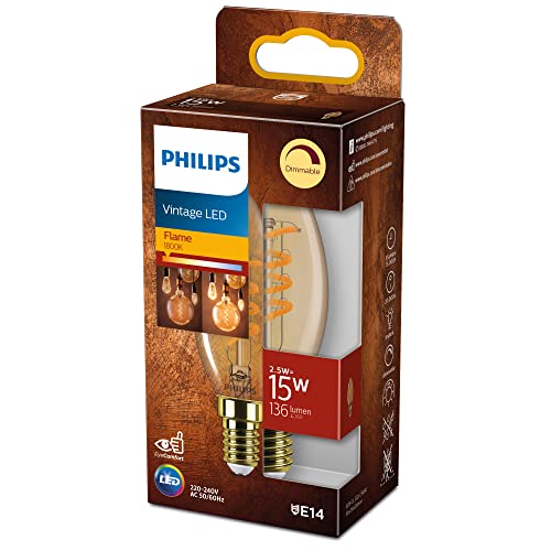 Philips ampoule LED Flamme E14 15W Blanc Chaud Ambré... - Amazon France à 8.99€