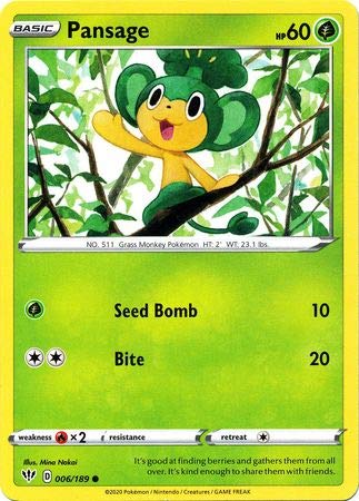 Pokemon Single Card PANSAGE 006/189 DARKNESS ABLAZE - Jouets & Jeux Amazon Royaume-Uni à 1.95€