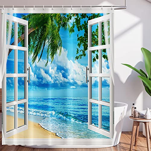 Tropical Beach Shower Curtain Summer Seaside Scenery... - Sports & Fitness Amazon Italie à 8.74€