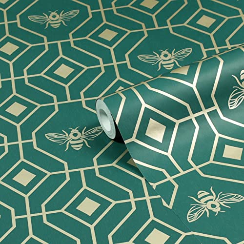 furn. Bee Deco Geometric Printed Wallpaper, Emerald - Maison & Cuisine en promo à 12.00€