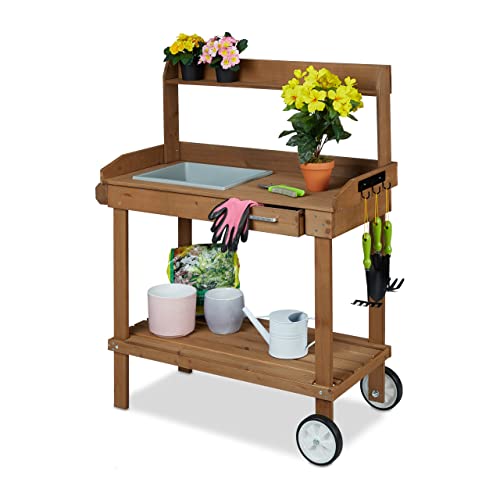 Relaxdays Tavolo da Lavoro per Giardinaggio, Ruote, Vasca... - Amazon Italy à 94.99€