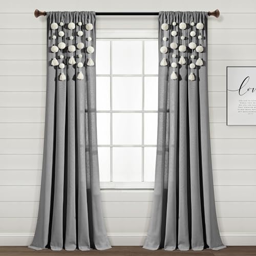 Lush Decor Tenda per finestra in lino con pompon bohémien... - Maison & Cuisine en promo à 31.73€