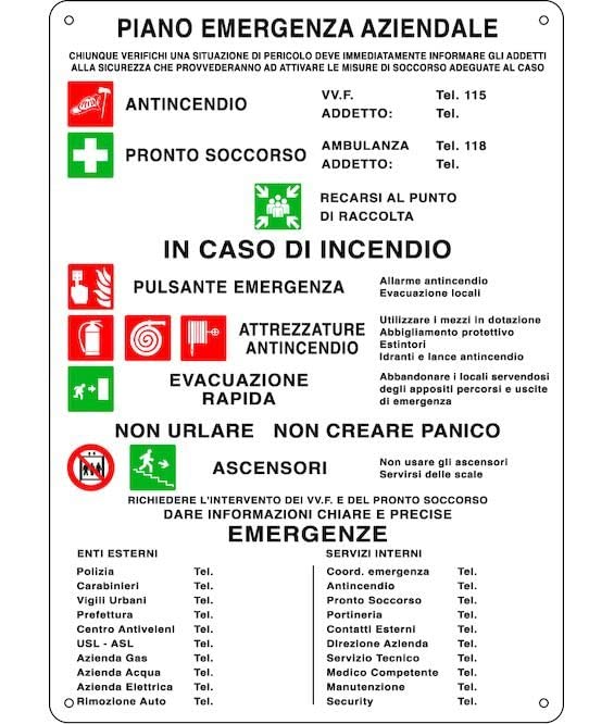 NEW CARTELLO SEGNALETICO - MULTISIMBOLO piano emergenza... - Fournitures Bureau Amazon Italie à 1.99€