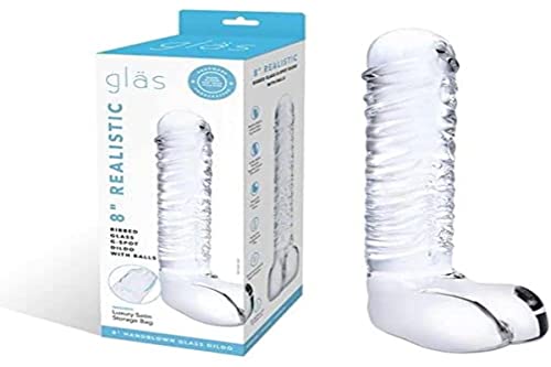 Glas - Realistic Ribbed Glass G-Spot Dildo with Balls - Maison & Cuisine en promo à 21.07€