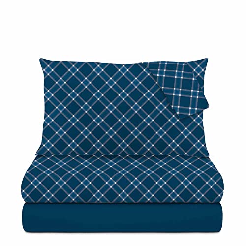 Juego de Cama de Matrimonio de algodón escocés Azul y Azul - Maison & Cuisine Amazon Espagne à 18.89€