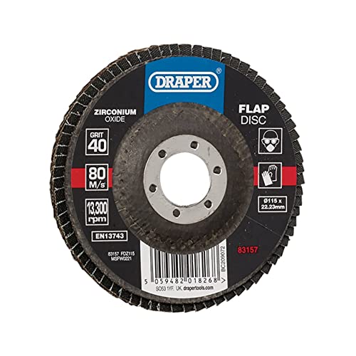 Draper 83157 Zirconium Oxide Flap Disc, 115 x 22.23mm, 40... - Bricolage & Outils Amazon Royaume-Uni à 2.50€