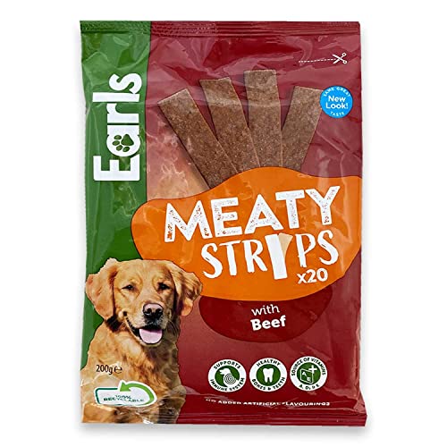 Earls Meaty Beef Strips 200g dog treats - Animalerie Amazon Royaume-Uni à 1.25€