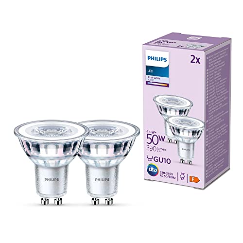 Philips pack de 2 ampoules LED GU10, 50W, 4000K, blanc froid en promo à 6,05€ (-50%) sur Amazon FR