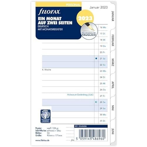 Filofax Persönlich 1Mon./2S. Reiter (Deutsch)2023 - Fournitures Bureau Amazon Allemagne à 3.58€