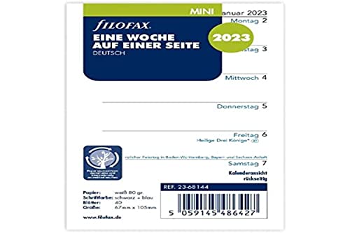 Filofax Mini 1 Woche auf 1 Seite (deutsch)2023 - Amazon Allemagne à 4.06€