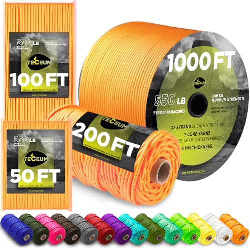 TECEUM Paracord Tipo III 550 Naranja – 30 m – 4mm – Cuerda... - Sports & Fitness en promo à 14.81€