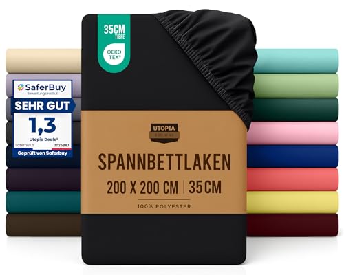 Utopia Bedding - Spannbettlaken 200x200cm - Schwarz... - Maison & Cuisine Amazon Allemagne à 9.34€