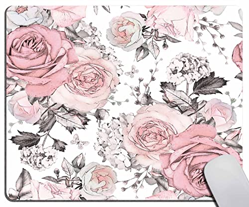 Mouse Pad, Pink Grey Flowers and Grey Leaves on Watercolor... - Fournitures Bureau en promo à 0.50€