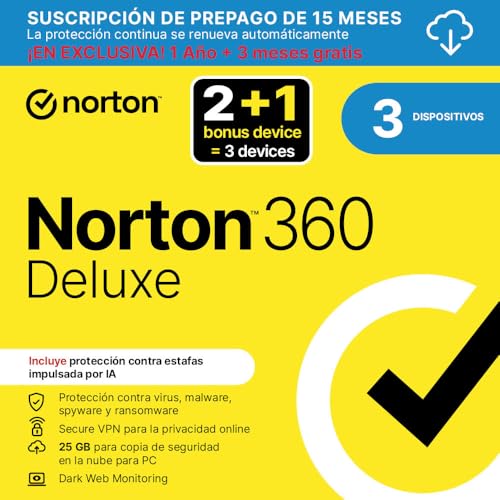 Norton 360 Deluxe 2026 |Antivirus 2+1 Dispositivos|15 meses... - Auto & Moto en promo à 15.18€