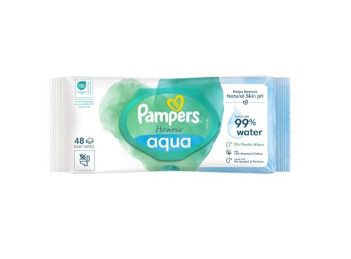 Pampers Harmonie Aqua Baby Wipes Plastic Free 1 Pack 48ct - Baby & Nursery Amazon UK à 1.25€