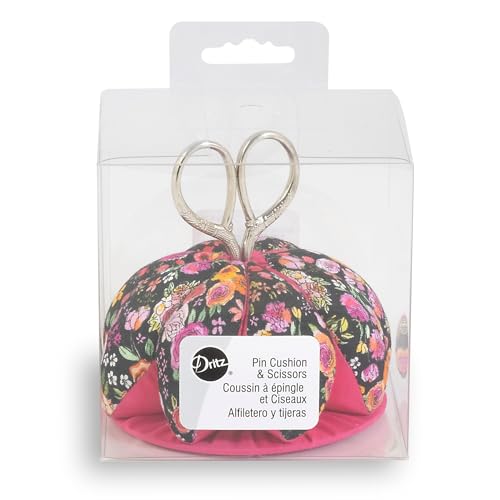 Dritz Nadelkissen mit Schere, Schwarz/Rosa mit Blumenmuster - Maison & Cuisine Amazon Allemagne à 16.10€