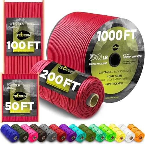 TECEUM Paracord Tipo III 550 Carmín – 30 m – 4mm – Cuerda... - Sports & Fitness en promo à 14.81€