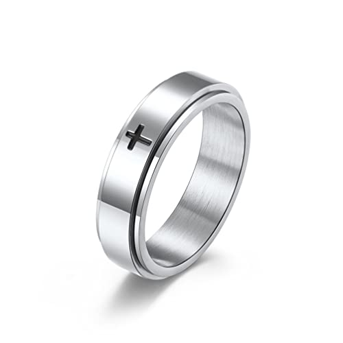 Whoiy Anillos Hombre Giratorio, Alianza Acero con Plata... - Bijoux & Montres en promo à 2.05€