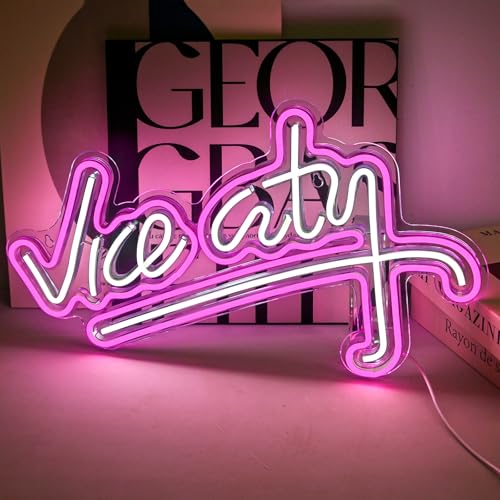 Vice City – Panneau néon LED rose pour chambre à coucher... - Maison & Cuisine Amazon France à 43.45€