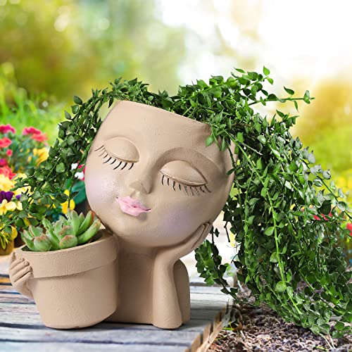 WEWEOW face Planter, Resin, Light Brown - Garden & Outdoor Amazon UK à 9.94€