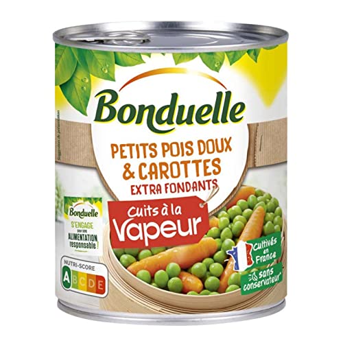 Bonduelle Petits pois & carottes vapeur - La boite de 530g - Animalerie Amazon France à 3.99€