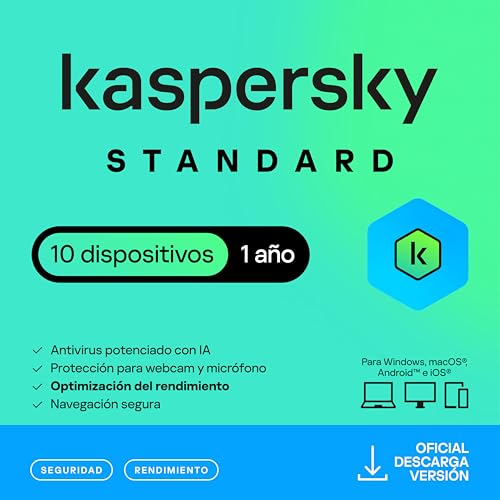 Kaspersky Standard Anti-Virus 2026 | 10 dispositivos | 1... - High-Tech & Électronique Amazon Espagne à 34.00€