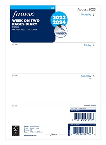 Filofax Agenda A5 semanal en dos páginas, de mitad de año... - Amazon Espagne à 4.55€